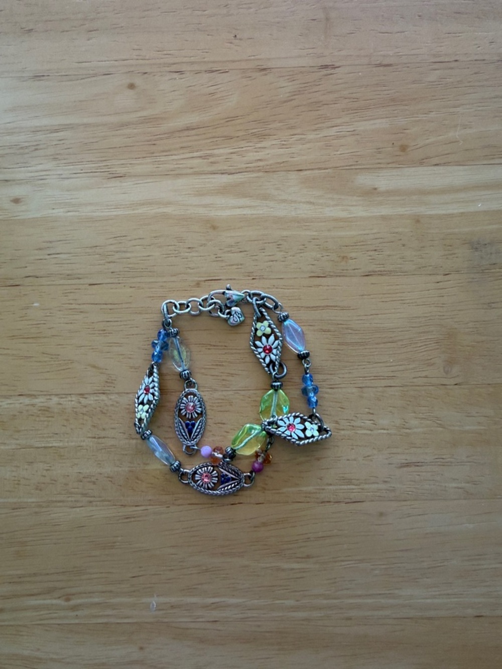 Brighton Silver-Tone Floral Double-Row Bracelet with Green, Blue & Pink Beads - Picture 3 of 3